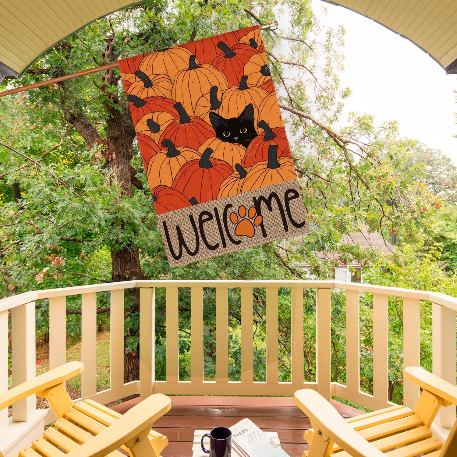 AVOIN colorlife Black Cat Pumpkins Fall House Flag 28x40 Inch Outside