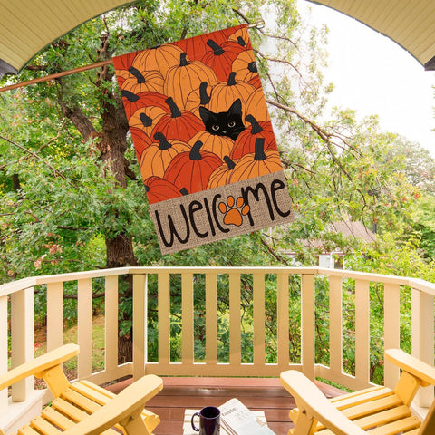 AVOIN colorlife Black Cat Pumpkins Fall House Flag 28x40 Inch Outside