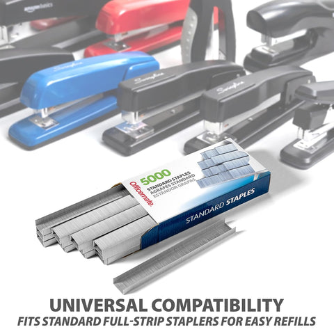 Officemate Standard Staples - Chisel Point Tips, 5 Boxes of 5,000 Staples, 1/4-Inch Leg Length, Universal Compatibility, Office Supplies and School Supplies for Everyday Paper Fastening