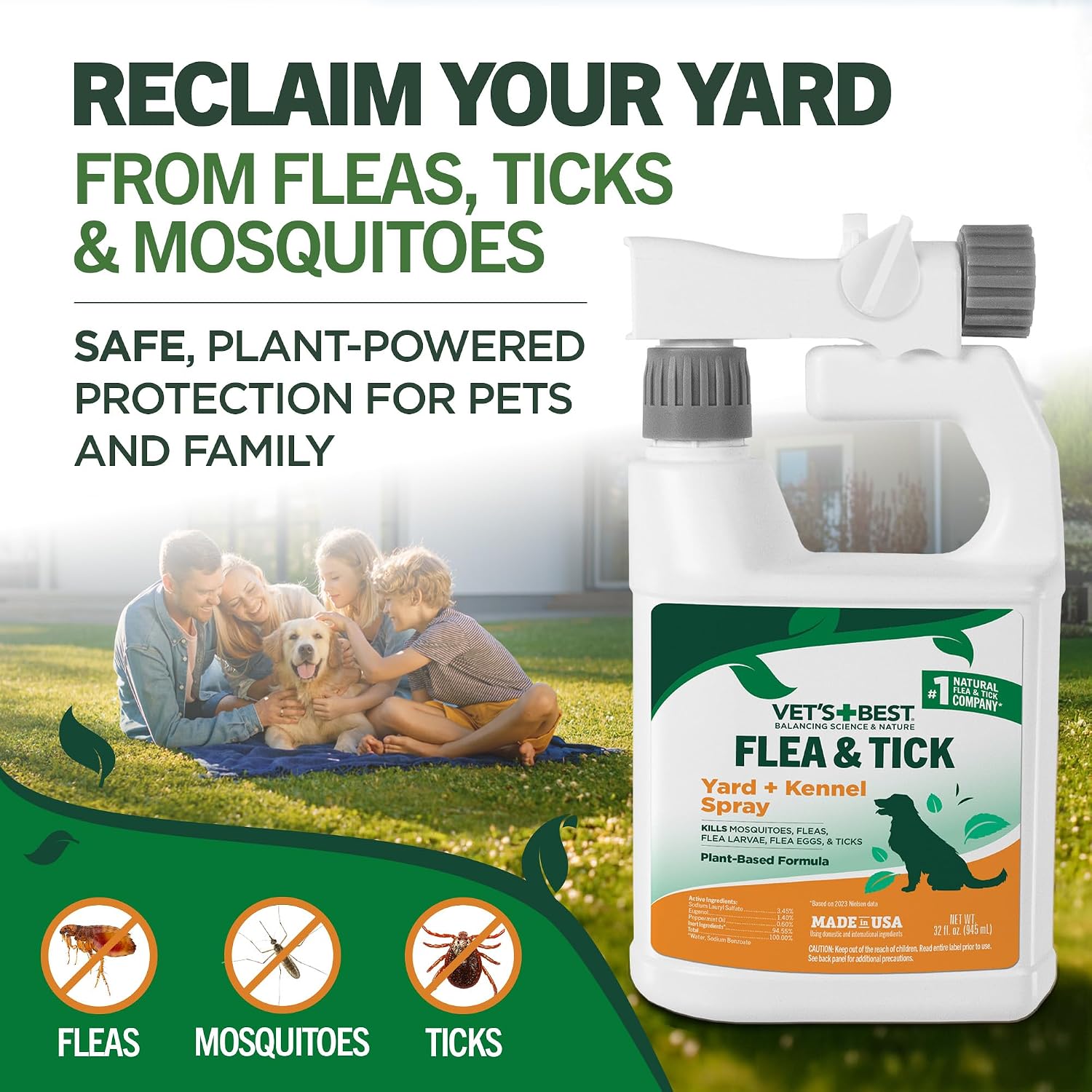 Vet's Best Flea & Tick, Mosquito, Yard & Kennel Spray for Dogs, 32 oz