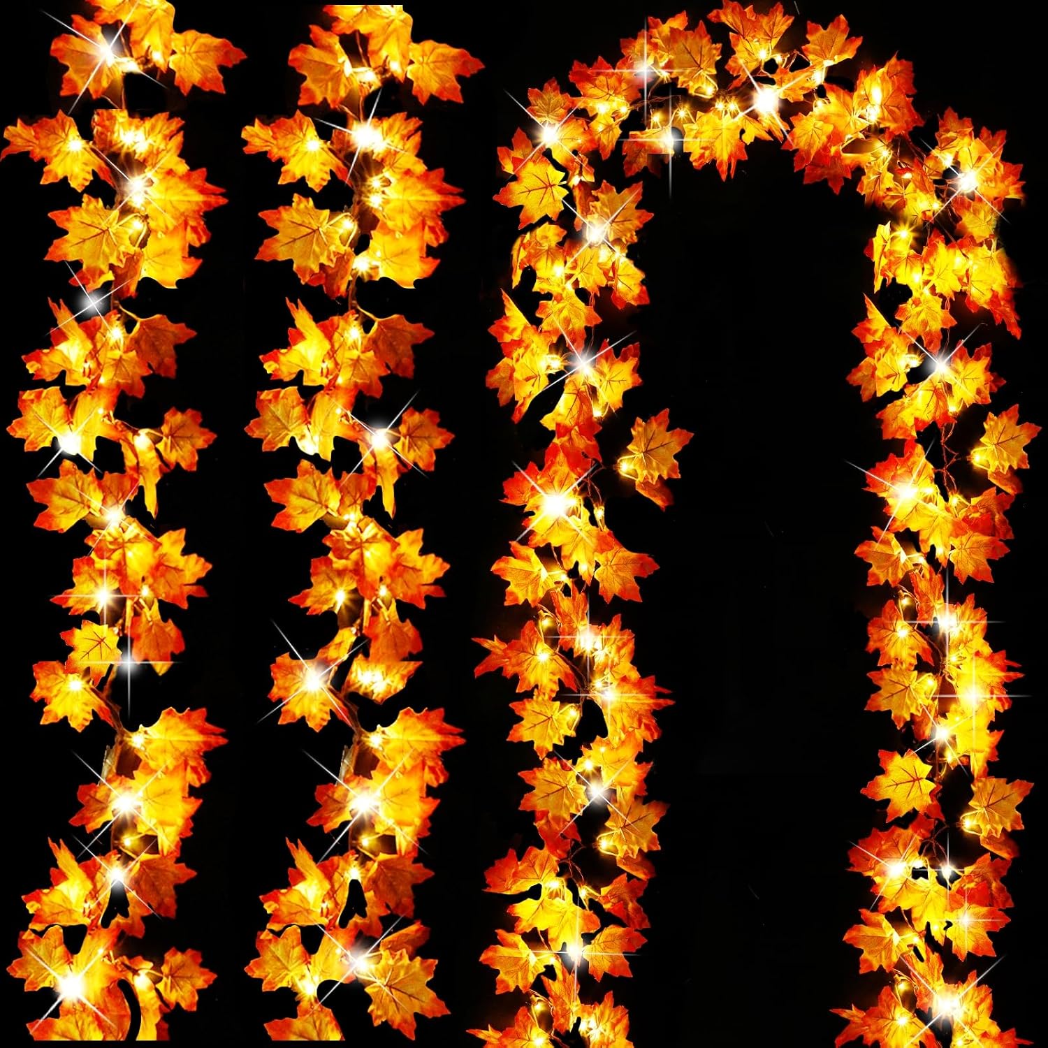 Timer&3 Pack Halloween Fall Decor 30Ft Fall Garland with Lights 60LED