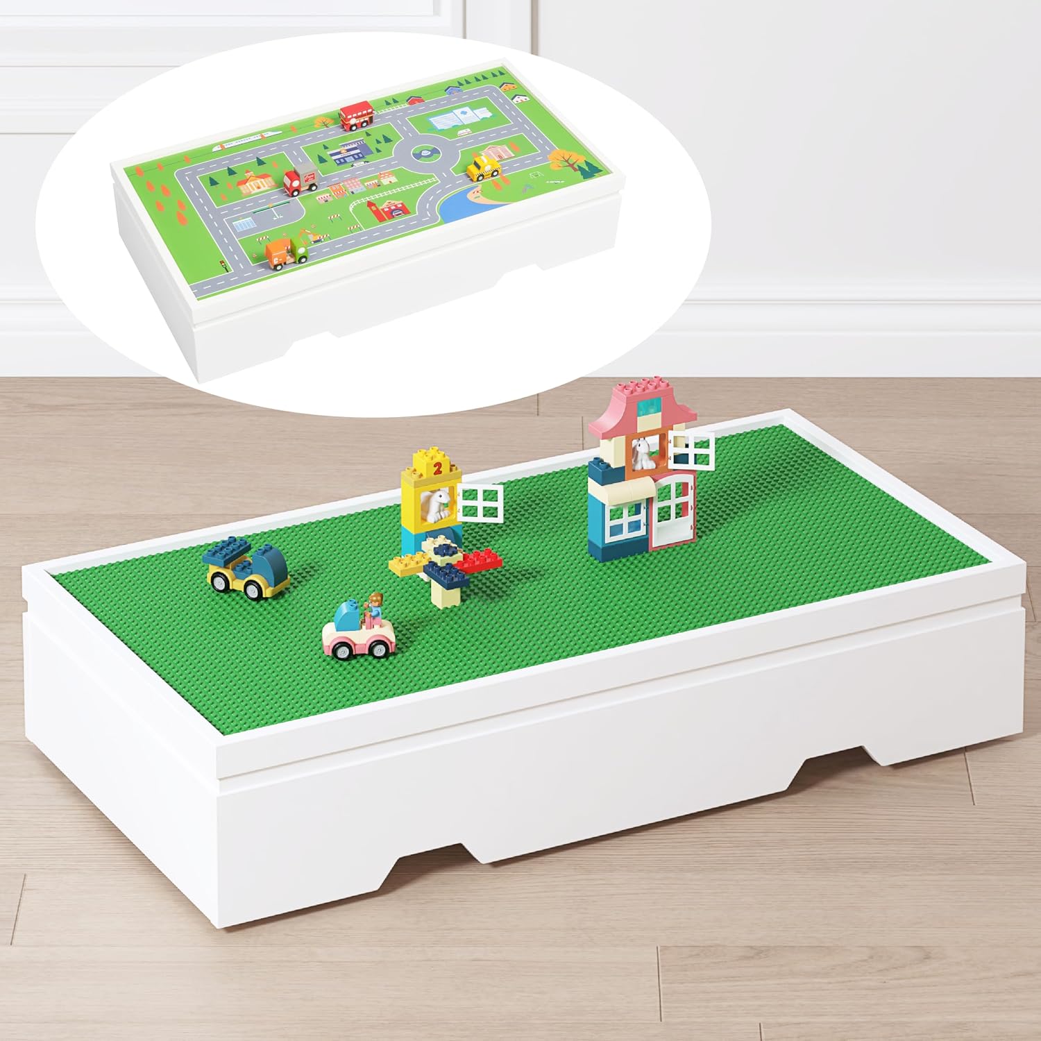 UTEX 3 in 1 Under Bed Kids Construction Play Table Compatible with Lego