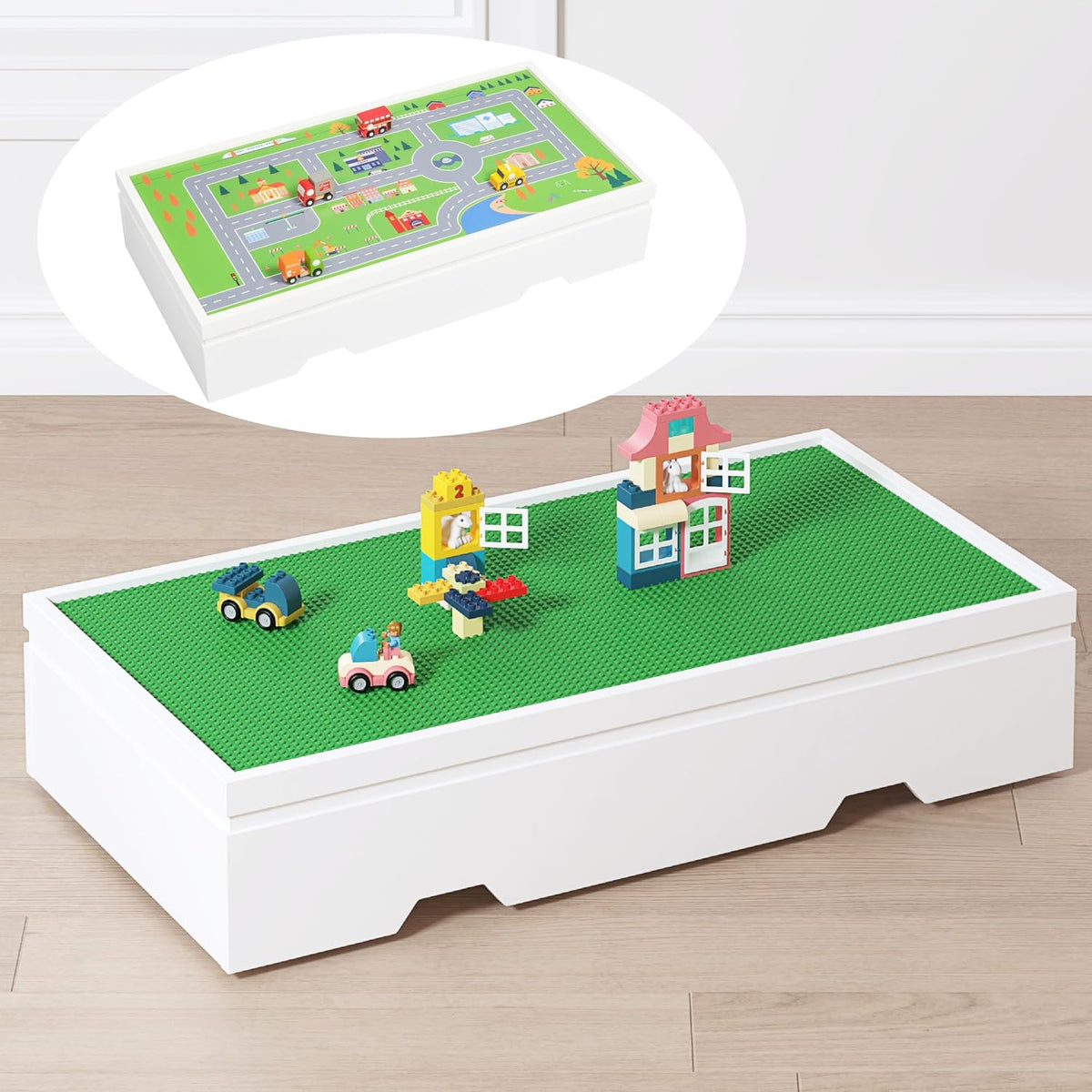 UTEX 3 in 1 Under Bed Kids Construction Play Table Compatible with Lego
