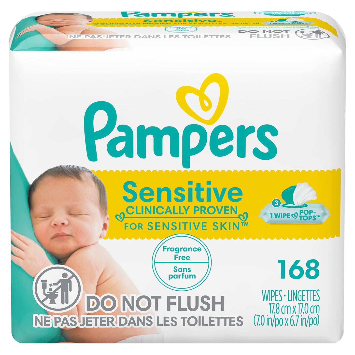 Pampers Baby Wipes Sensitive 3X Pop-Top Packs, 168 Count