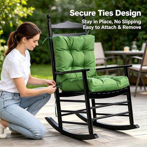 QILLOWAY Outdoor Chair Cushion for Patio Furniture, Waterproof Patio Cushions with Ties, Fade Resistant Replacement Pads for Outdoor Rocking Chairs,Green