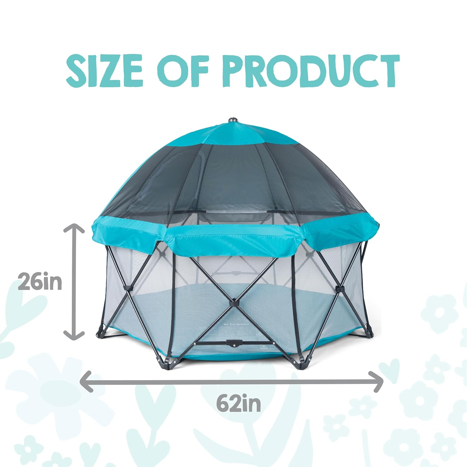Regalo Safety My Play Deluxe Extra Large Baby Playpen & Portable Play Yard with Canopy, Foldable 8-Panel Indoor Outdoor Playpen for Babies & Toddlers, Mesh Sides, Washable Nylon Bottom, 62", Aqua