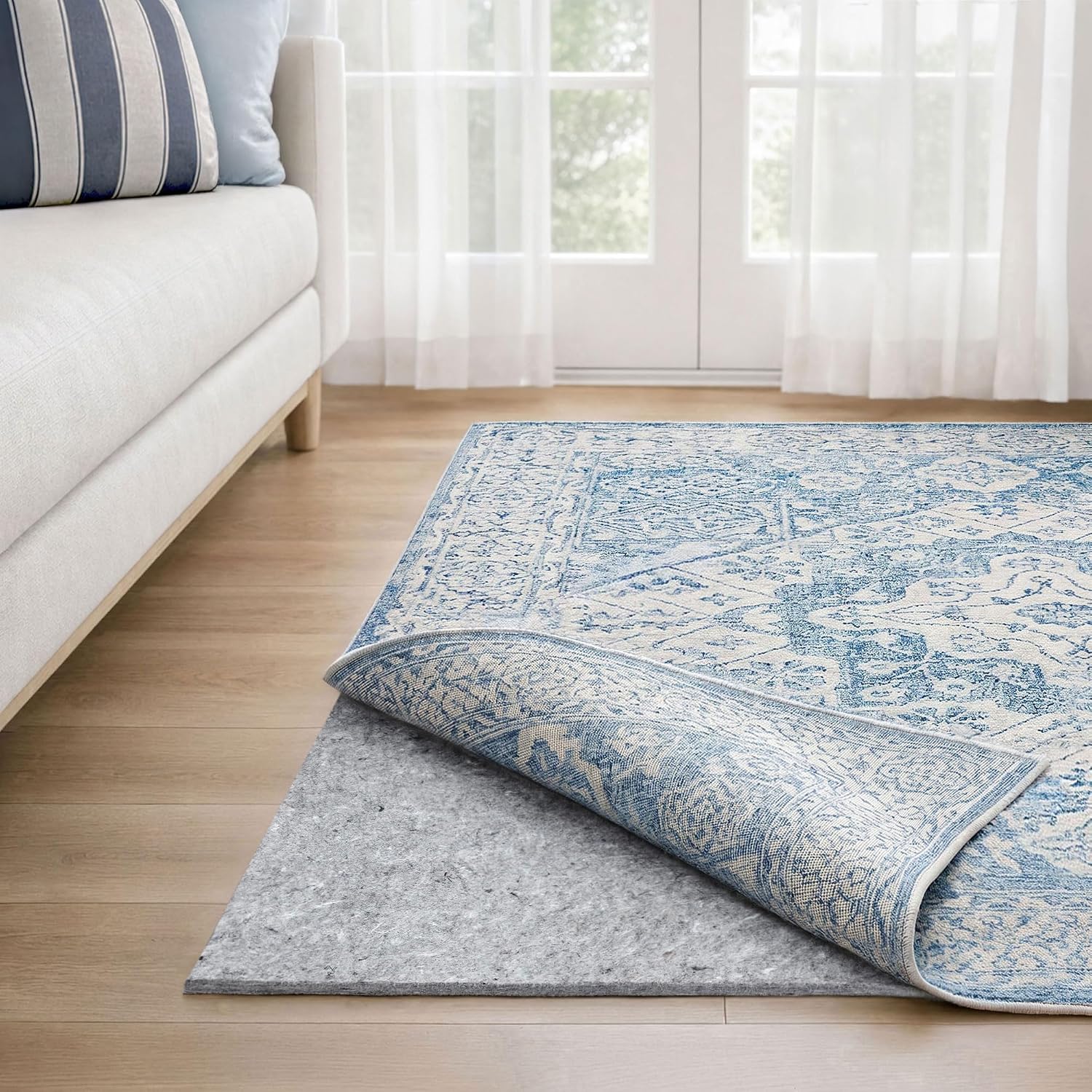 RUGPADUSA - Dual Surface - 10' Square - 3/8" Thick - Felt + Rubber - Enhanced Non-Slip Rug Pad - Adds Comfort and Protection - for Hard Surface Floors