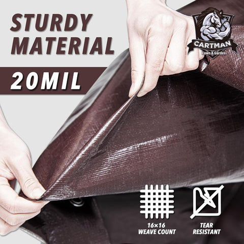 CARTMAN 8x10Ft Industrial Waterproof Poly Tarp Cover 20 Mil, Brown