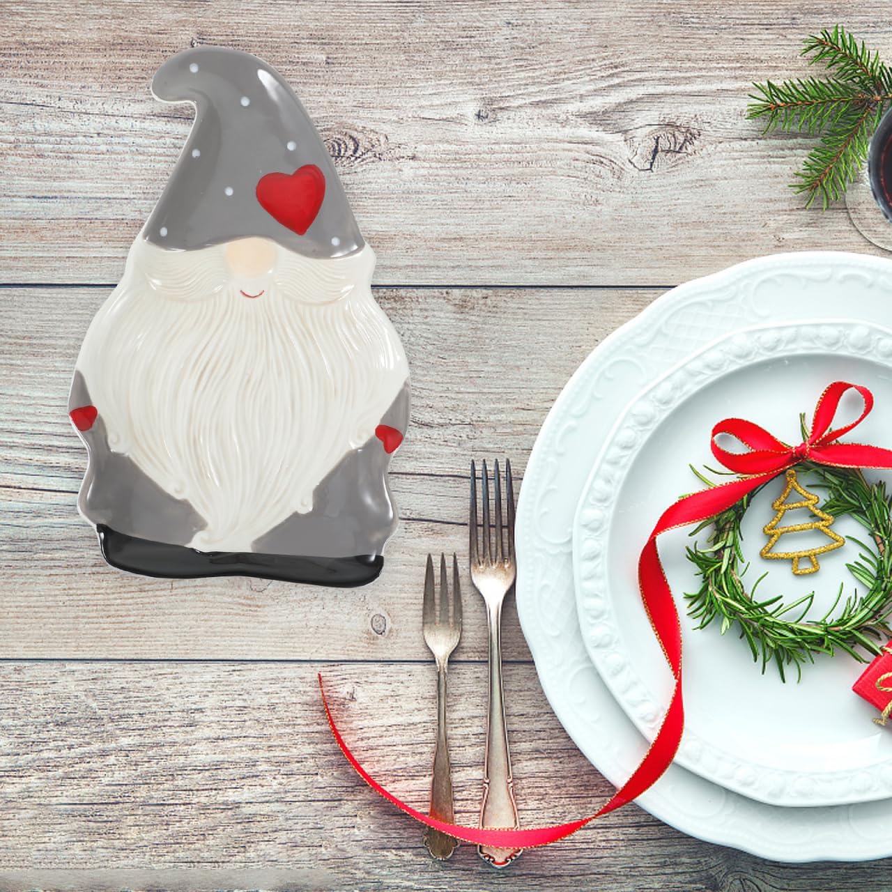 NUOBESTY Gnome Shaped Platter Snack Appetizer Trays Dessert Serving Dishes Holiday Food Serving Platter Candy Nut Dish Container Christmas Party Favors