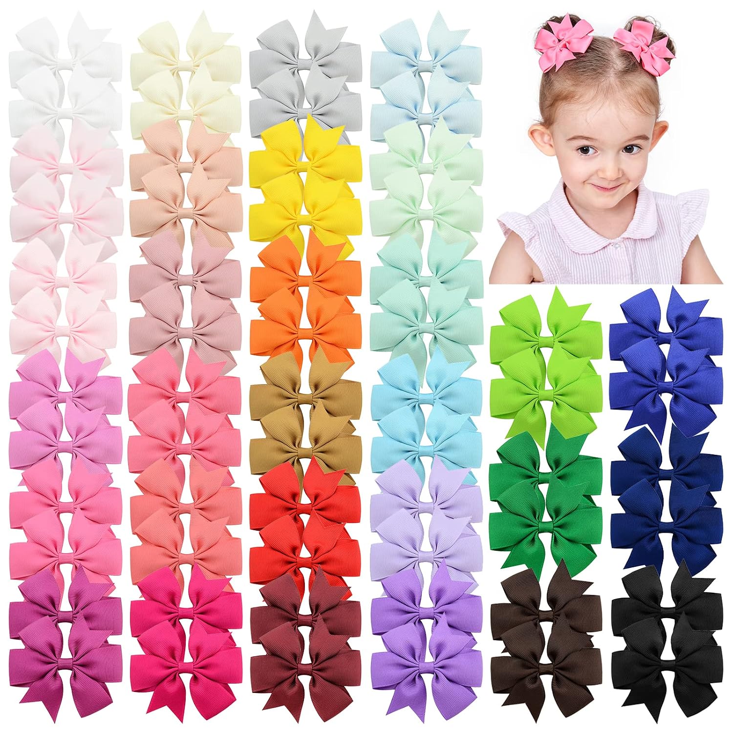 Choicbaby 60pcs 3 Inches Grosgrain Ribbon Hair Bows for Baby Girls Toddler