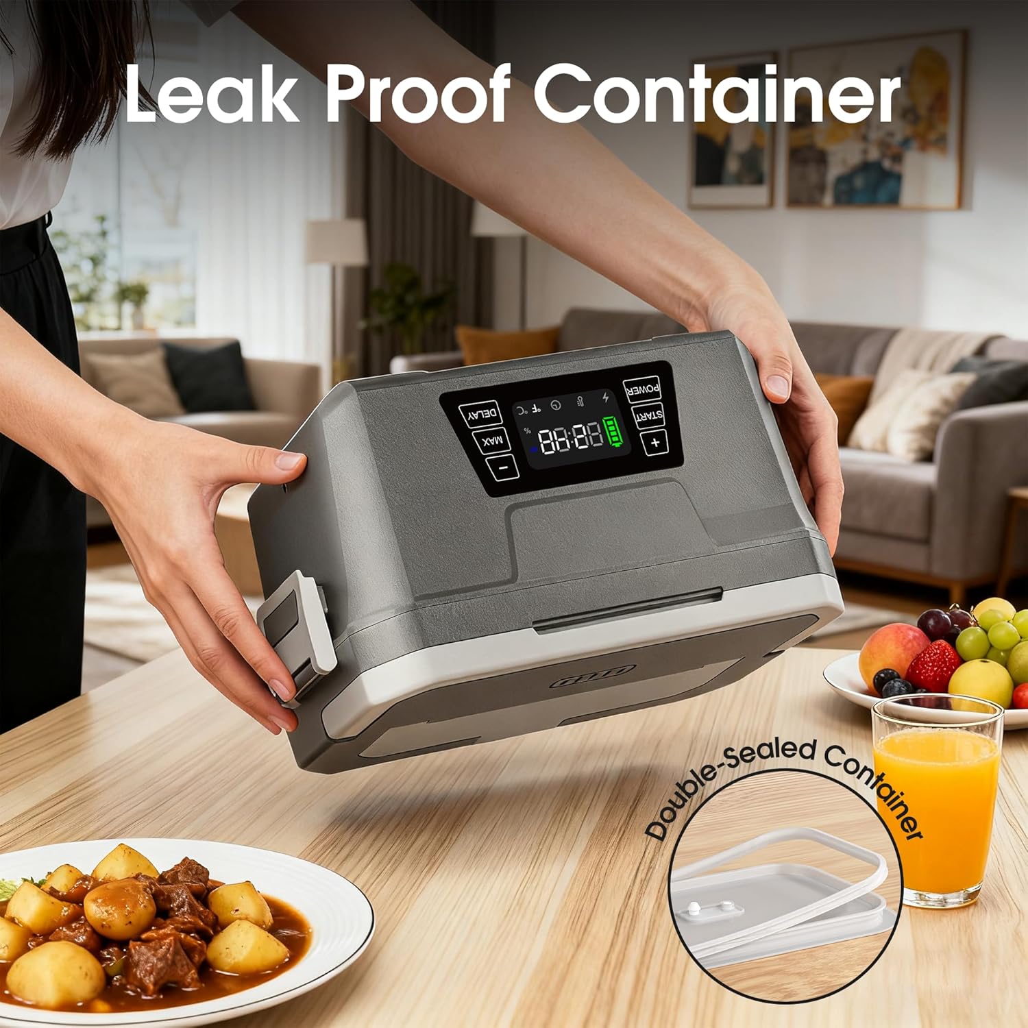 Herrfilk Cordless Electric Lunch Box for Adults with APP Control, 1.2L Portable Heated Lunch Box Battery Powered with Automatic Heating, Self-Heating Food Warmer for Work, 248°F Max, Leak Resistant