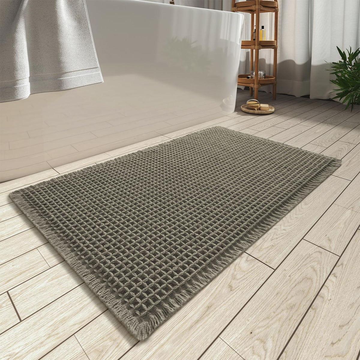 AMOAMI Upgraded Non Slip Absorbent Waffle Bath Mat 20" x 32", Green