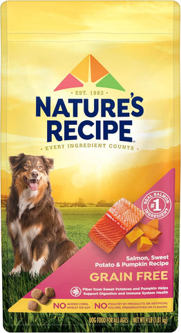 Nature's Recipe Grain Free Easy to Digest Salmon, Sweet Potato and Pumpkin Recipe Dry Dog Food, 4-Pound