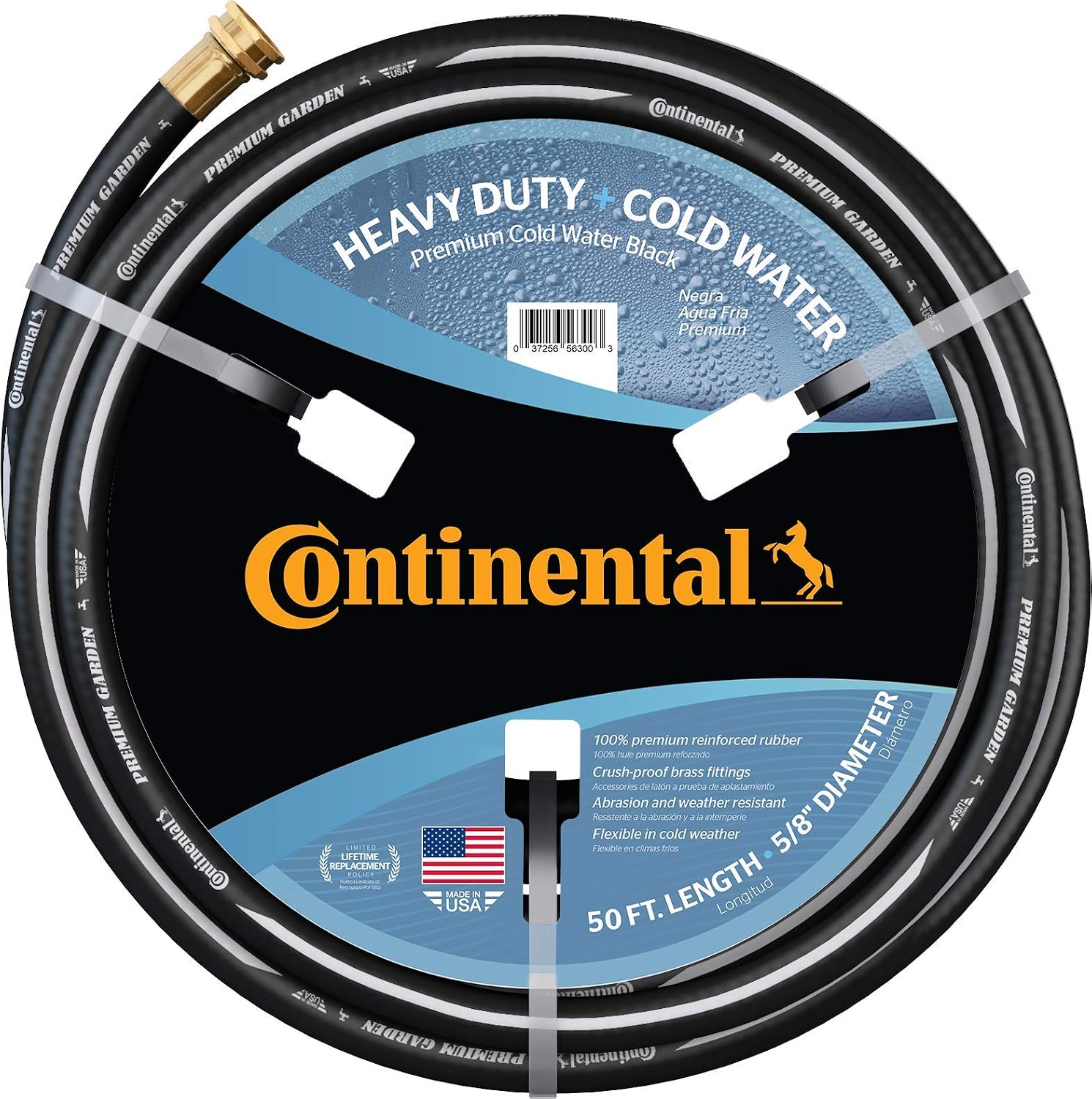 Continental Premium Garden, Black Heavy Duty Cold Water Garden Hose, 5/8in Inside Diameter x 25ft Length, Male x Female Garden Hose Thread