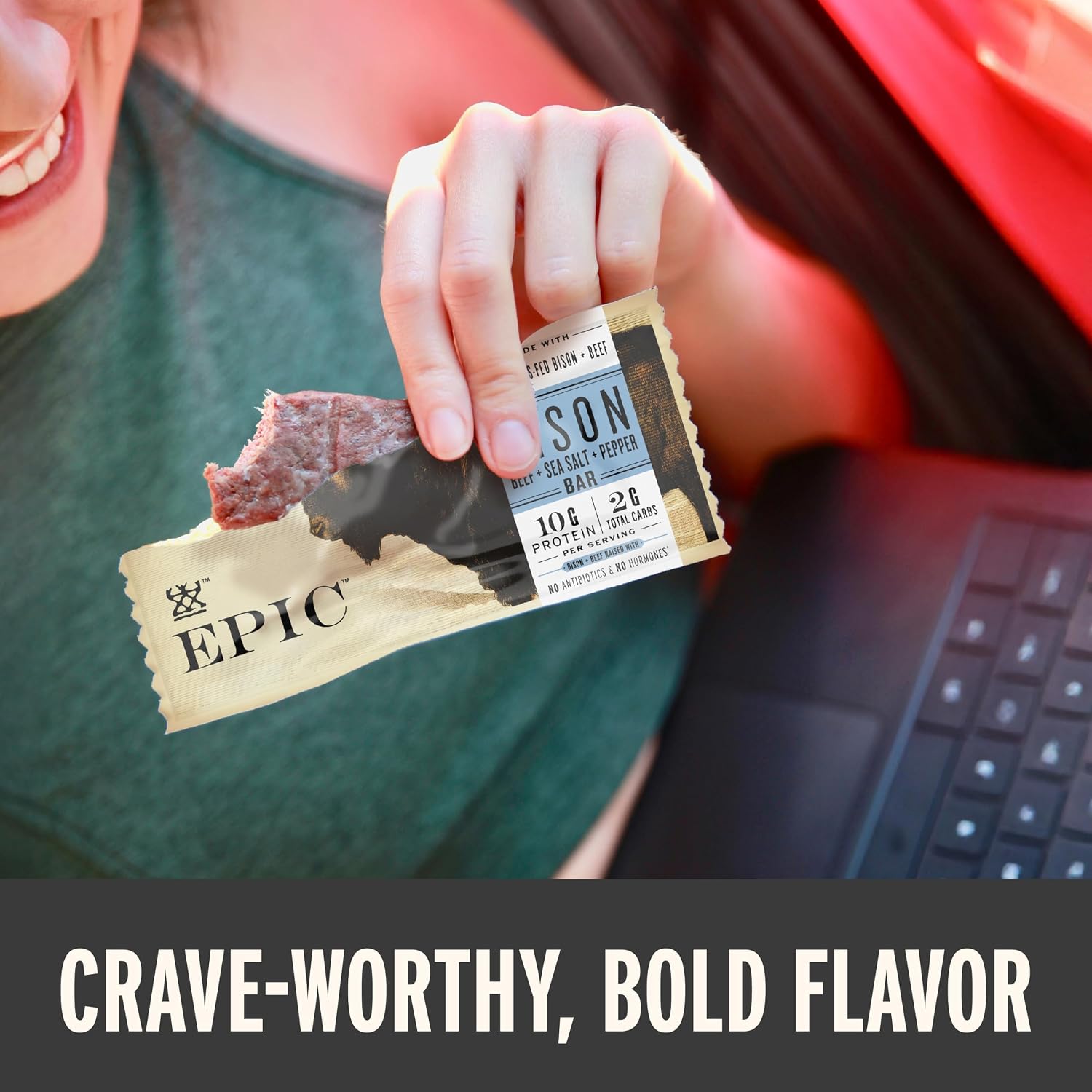EPIC Provisions Bison Beef Sea Salt & Pepper Bars, Gluten-Free, 12 ct | 100% Grass-Fed Bison & Beef Blend, Paleo Friendly, 10g Protein & 2g Carbs per Bar, Low Sugar