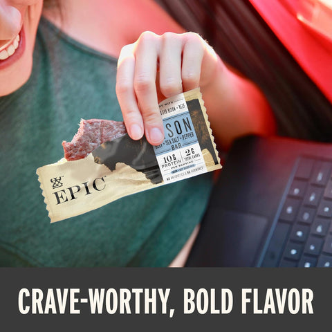 EPIC Provisions Bison Beef Sea Salt & Pepper Bars, Gluten-Free, 12 ct | 100% Grass-Fed Bison & Beef Blend, Paleo Friendly, 10g Protein & 2g Carbs per Bar, Low Sugar