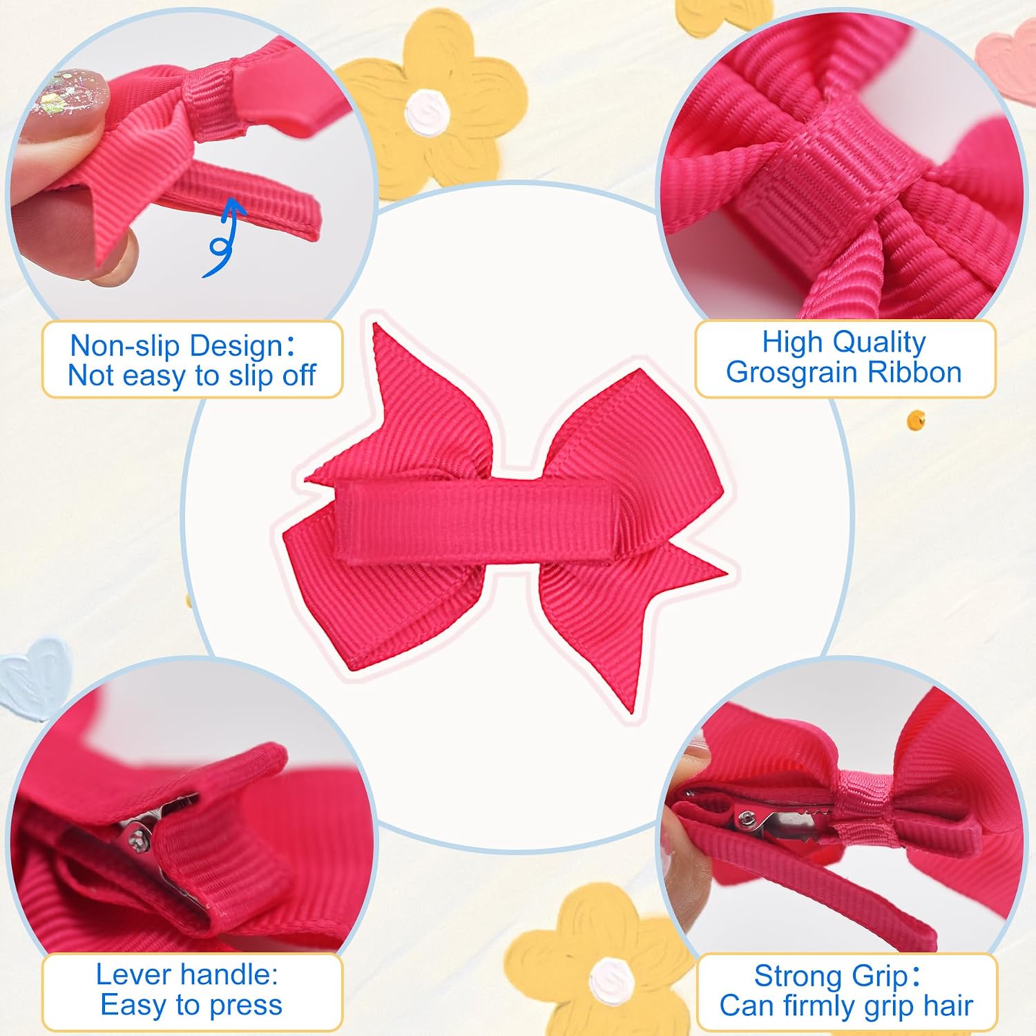 Hoewina Baby Hair Clips for Baby Girls, 42PCS 2" Fully Lined Bows Hair Pins