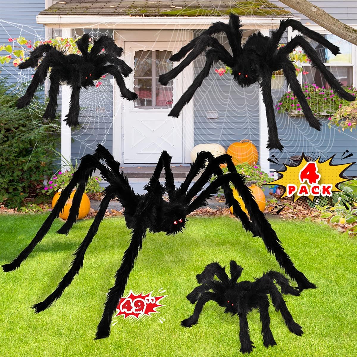 Halloween Decorations Outdoor Spider Decor: 4 Pack Gaint Scary Fake Spiders