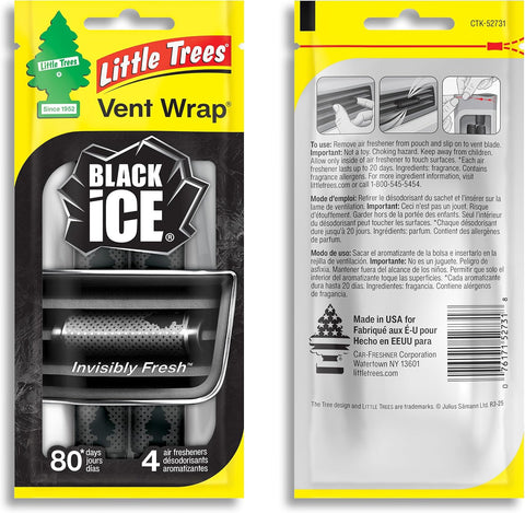 LITTLE TREES Car Air Freshener | Vent Wrap Provides Long Lasting Scent, Invisibly Fresh | 16 Air Fresheners | Black Ice