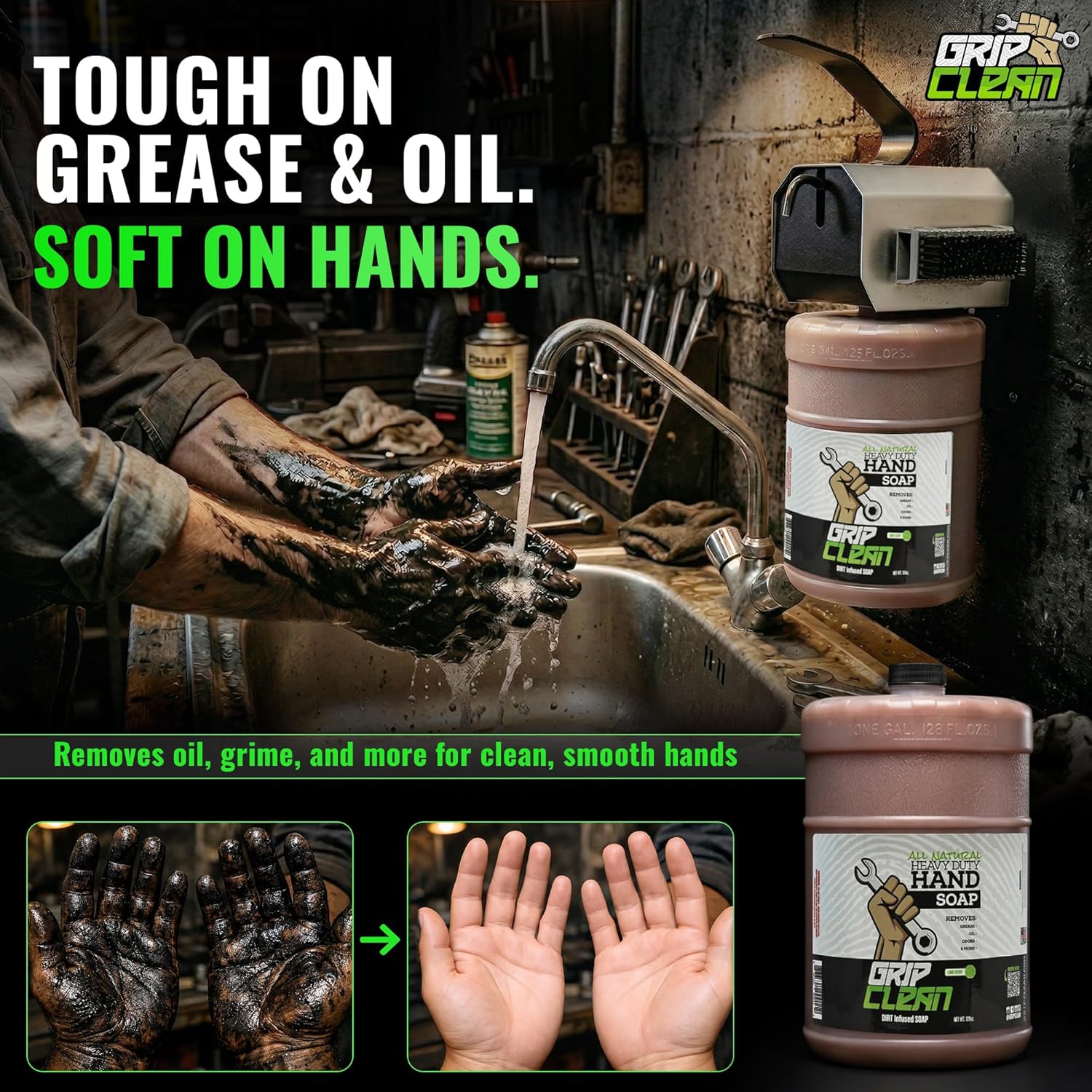 Grip Clean Heavy Duty Hand Cleaner For Mechanics, Natural Pumice, 2 Gallons