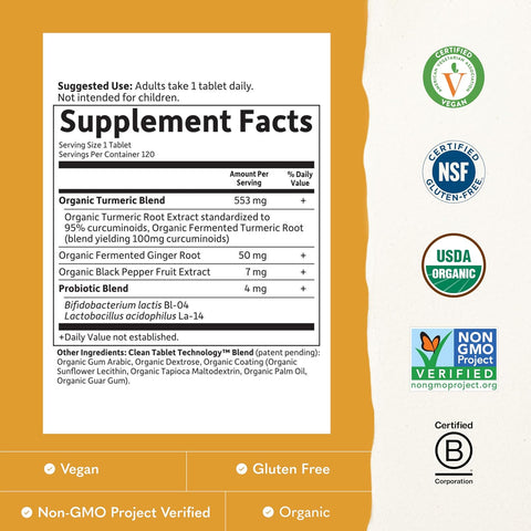 Garden of Life Organics Extra Strength Turmeric Inflammatory Response 120 Tablets-100Mg Curcumin (95% Curcuminoids) Black Pepper, Probiotics, Organic Non-GMO Vegan Gluten Free Herbal Supplement