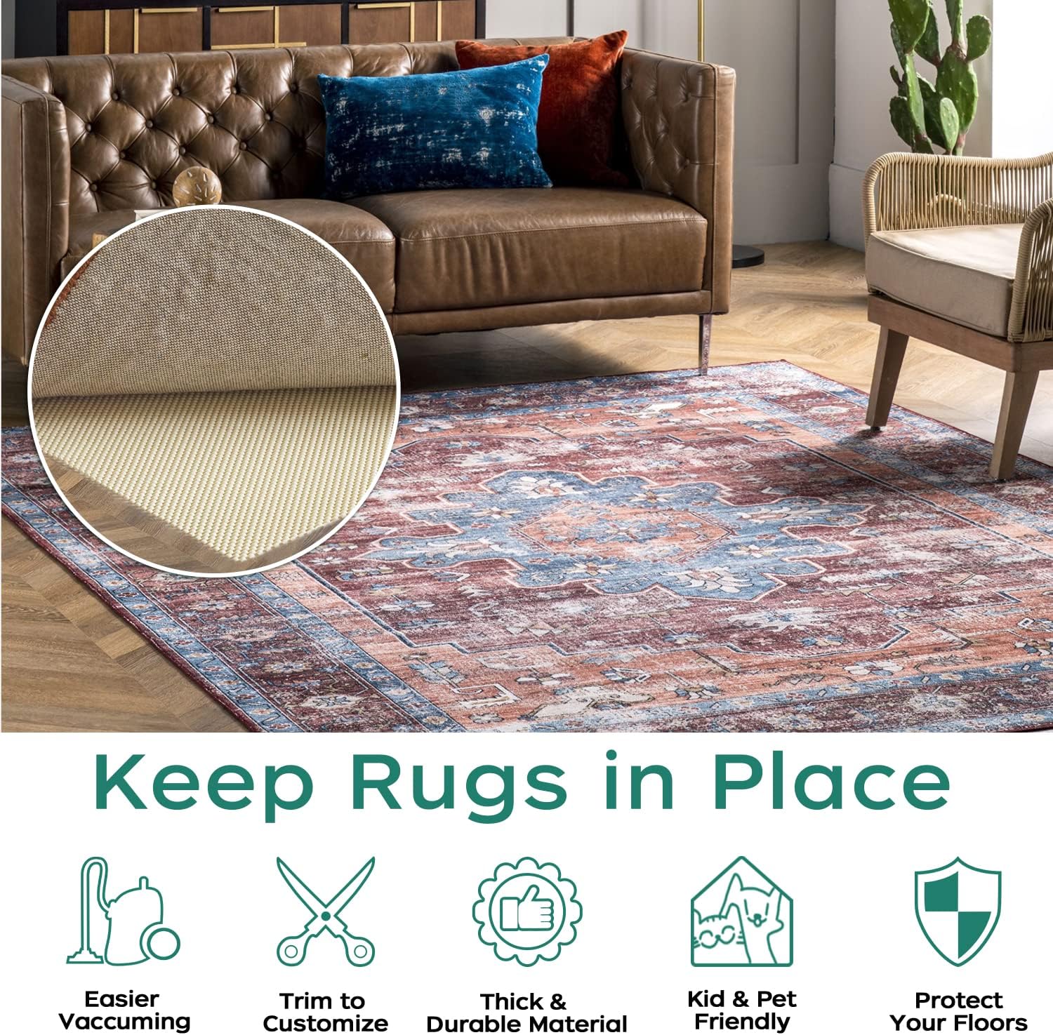 BAGAIL Non-Slip Rug Pad Gripper 4x6 ft for Area Rugs and Hardwood Floors
