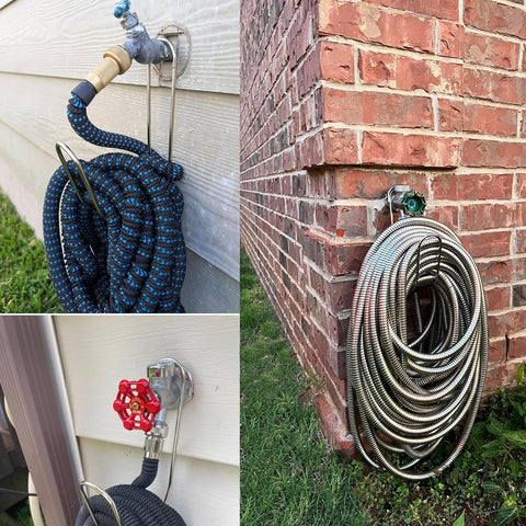 Garden Hose Holder Water Hose Hanger Wall Mounted,304Stainless Steel Solid Hose Hook Holds Up to 50Ft Garden Hose, Expandable Hose, Water Hose(Black Paint 2pcs)