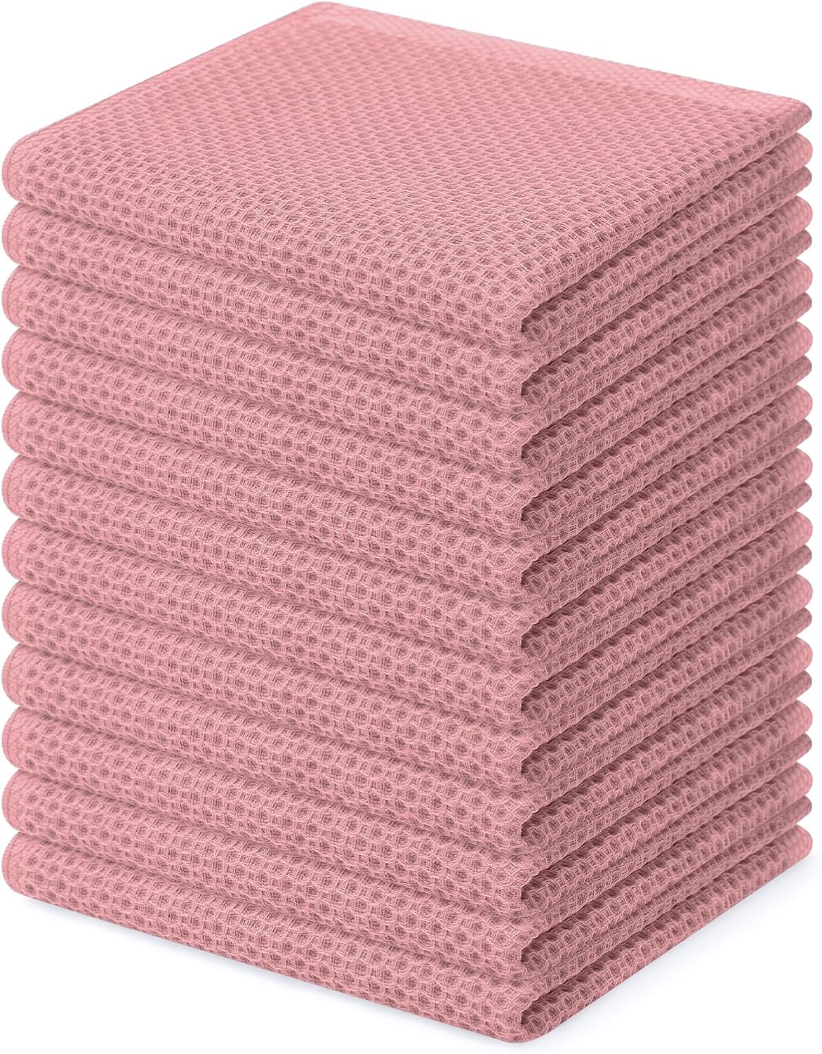 Homaxy 100% Cotton Waffle Weave Kitchen Dish Cloths 12-Pack, Dried Rose