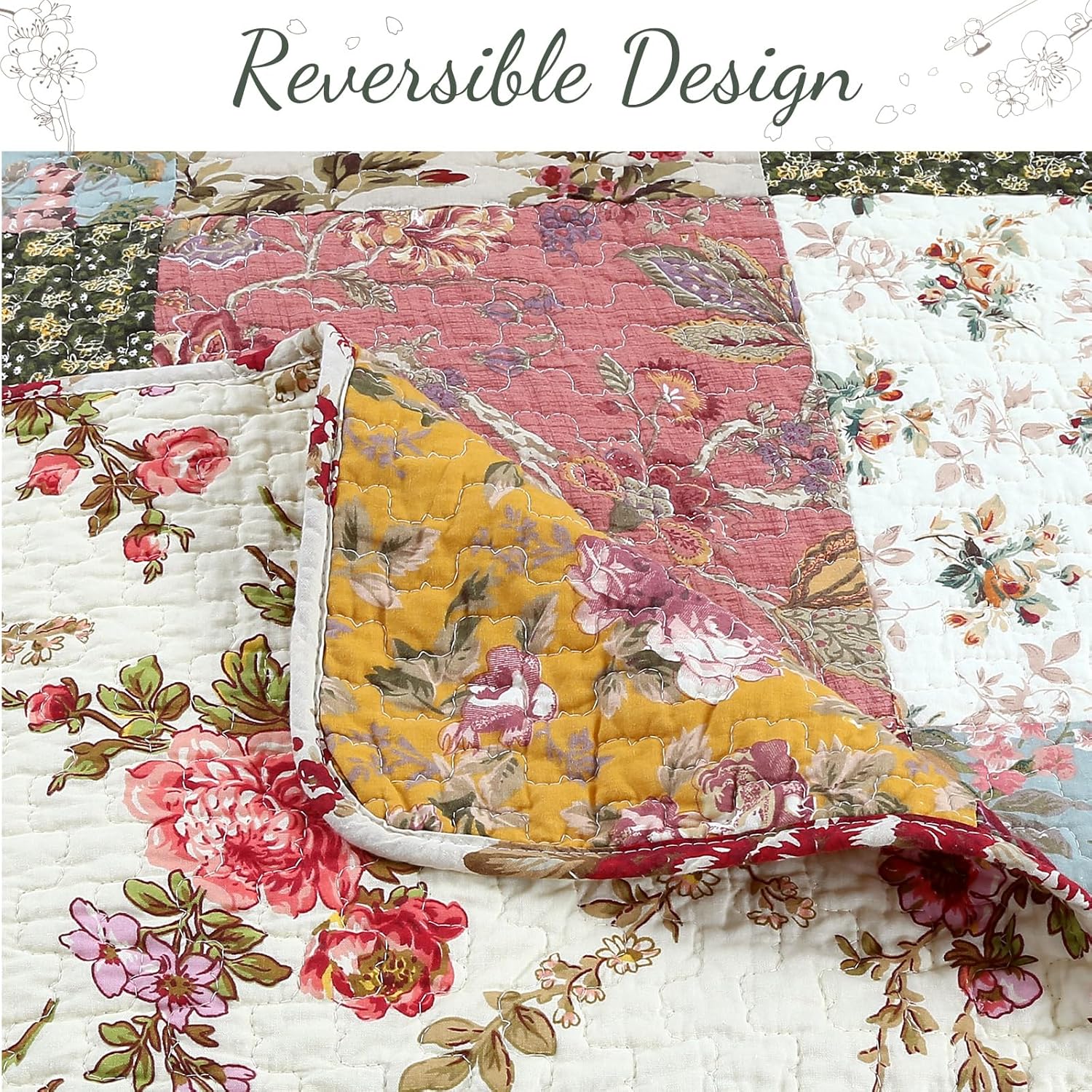 Cozy Line Home Fashions 100% Cotton Luxury Floral Paisley Burgundy Red Patchwork Reversible Quilt Bedding Set, Coverlet, Bedspread (Antique Chic, Queen - 3 Piece)