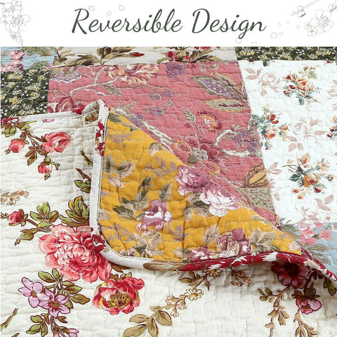 Cozy Line Home Fashions 100% Cotton Luxury Floral Paisley Burgundy Red Patchwork Reversible Quilt Bedding Set, Coverlet, Bedspread (Antique Chic, Queen - 3 Piece)