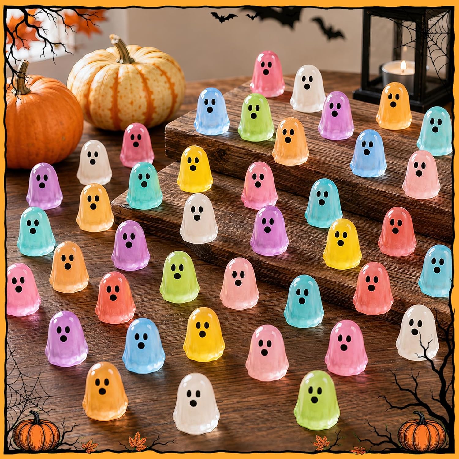 BuQiuRen 100Pcs Halloween Mini Ghosts Figures, Luminous Small Plastic Resin Ghost Figurines to Hide Glow in The Dark Tiny Statue for Halloween Party, Fairy Garden, Aquarium, Dollhouse Decor Crafts