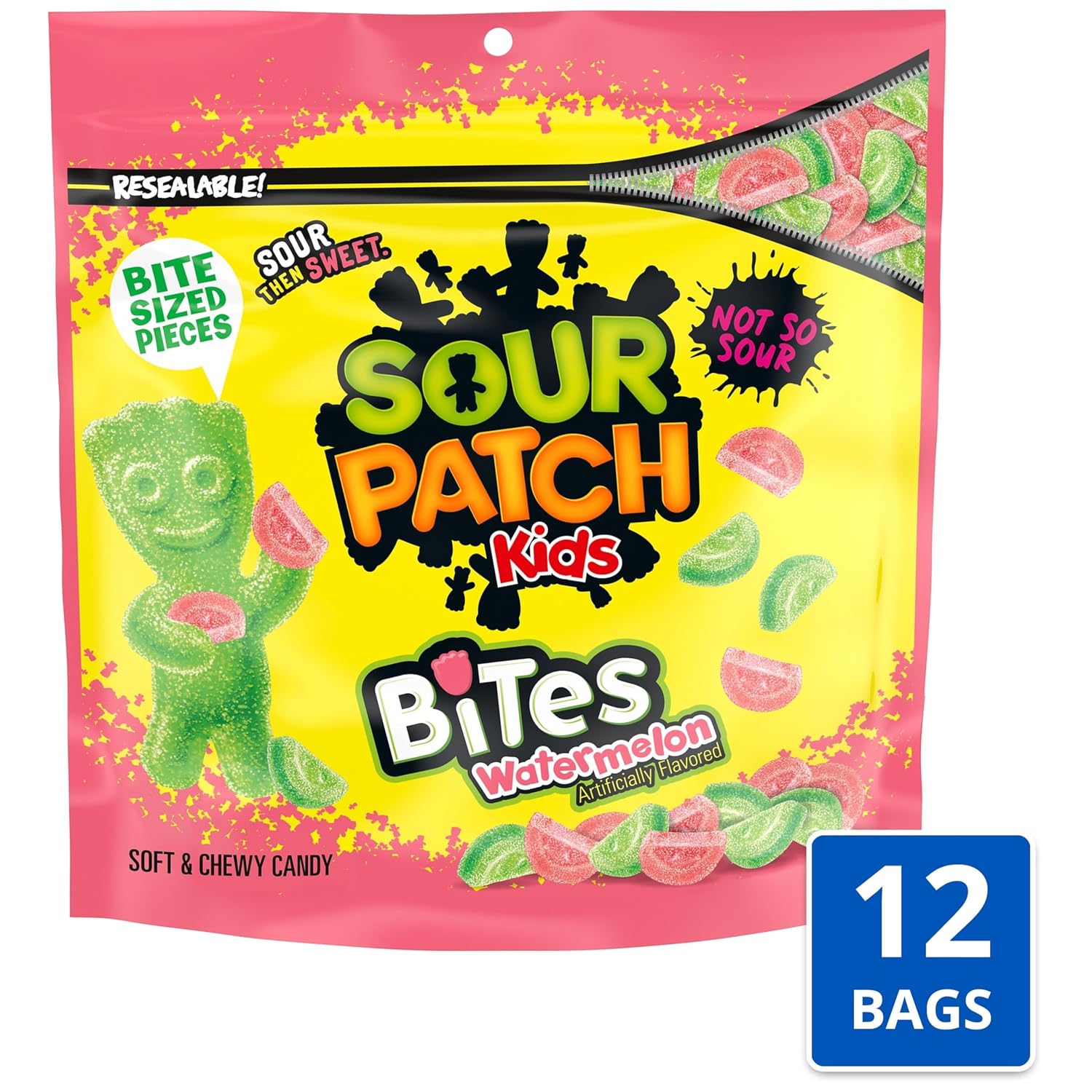 SOUR PATCH KIDS Bites Watermelon Soft & Chewy Candy, Bulk Candy, 12-12 oz Bags