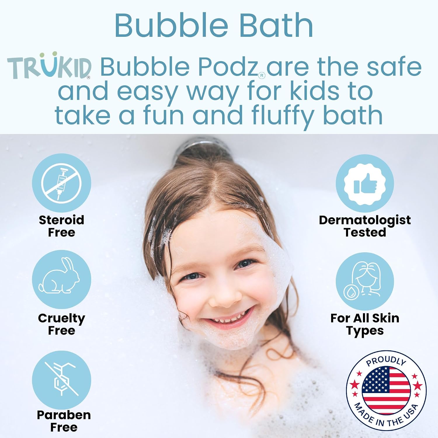 TruKid Bubble Podz Bubble Bath for Kids, Toddlers, & Babies, Tear Free Gentle & Refreshing Bath Bomb for Sensitive Skin with Natural Moisturizers, Non-Toxic, pH Balanced, Watermelon Scent (60 Podz)
