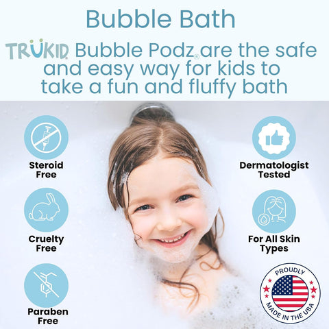 TruKid Bubble Podz Bubble Bath for Kids, Toddlers, & Babies, Tear Free Gentle & Refreshing Bath Bomb for Sensitive Skin with Natural Moisturizers, Non-Toxic, pH Balanced, Watermelon Scent (60 Podz)