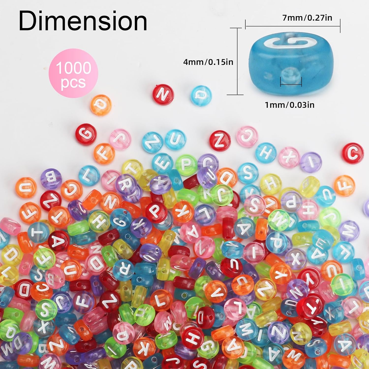 SUTOUG 1000PCS Colourful Clear Letter Beads, 4x7mm Round Alphabet Beads