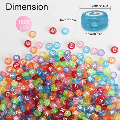 SUTOUG 1000PCS Colourful Clear Letter Beads, 4x7mm Round Alphabet Beads