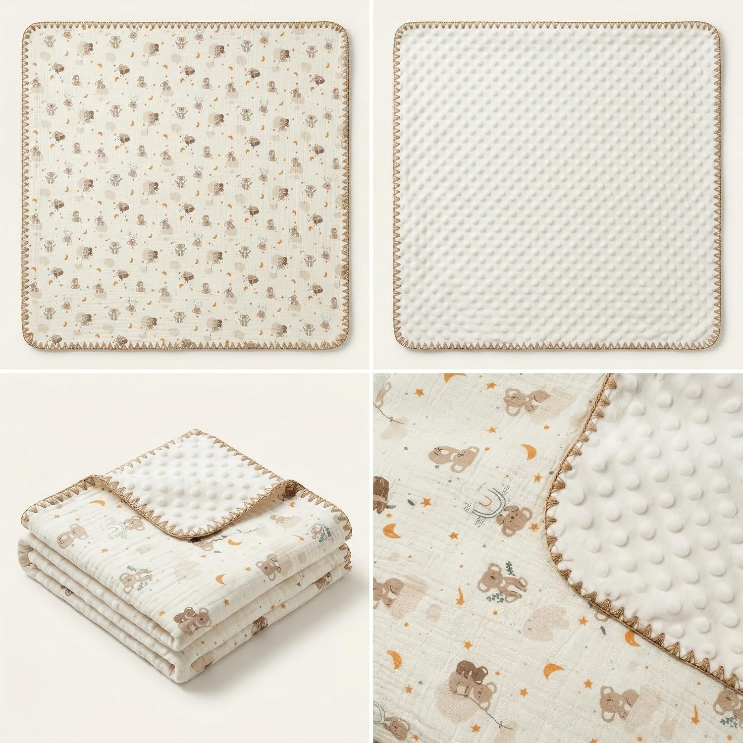 3-Piece Cotton Baby Blanket Set, 2 Baby Washcloths (Koala)