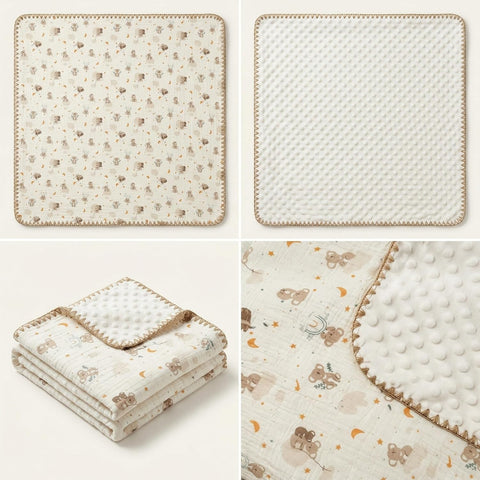 3-Piece Cotton Baby Blanket Set, 2 Baby Washcloths (Koala)