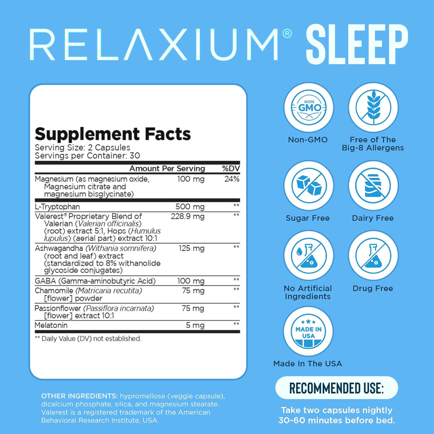 Relaxium Sleep Aid for Adults, 5mg Melatonin, Magnesium Glycinate, 30-Day