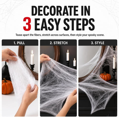 Kangaroo 200 sq. Ft Fake Spider Webs with 4 Fake Spiders for Decorations