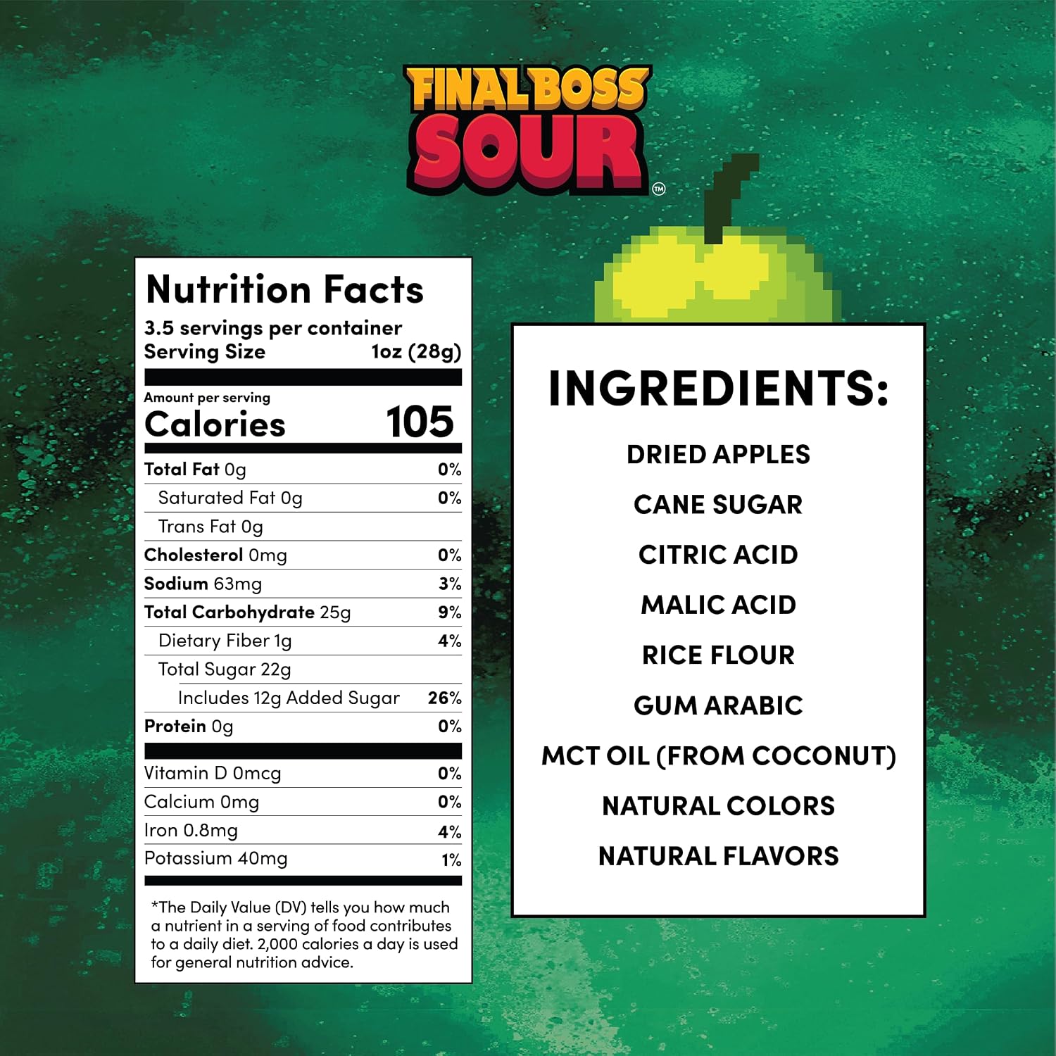 Final Boss Sour Fruit Candy, Green Apple, Level 4, 1 Pack
