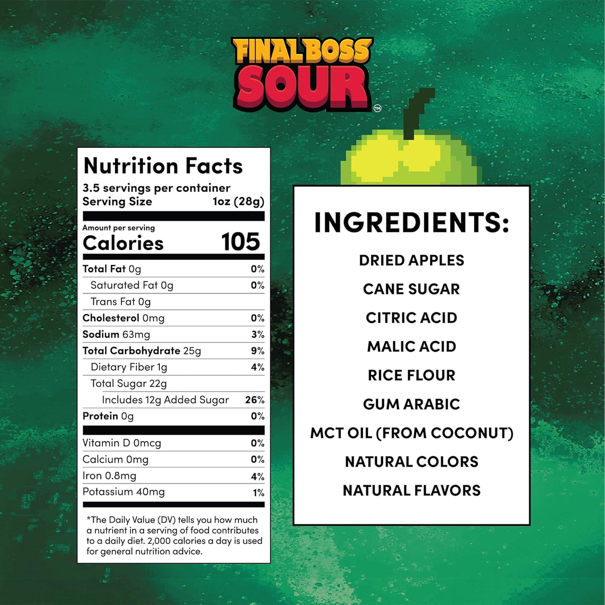 Final Boss Sour Fruit Candy, Green Apple, Level 4, 4 Pack