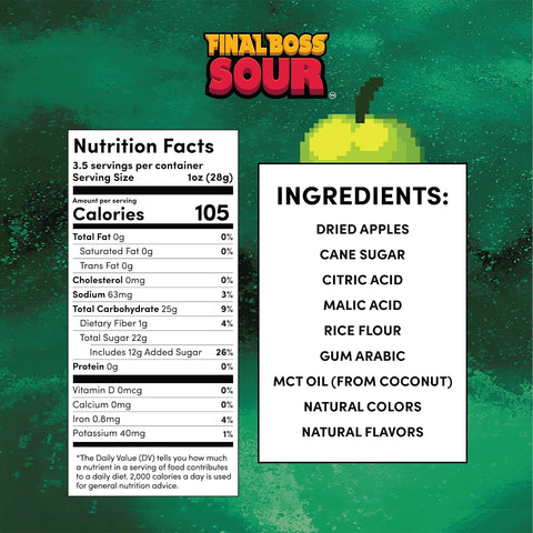 Final Boss Sour Fruit Candy, Green Apple, Level 4, 4 Pack