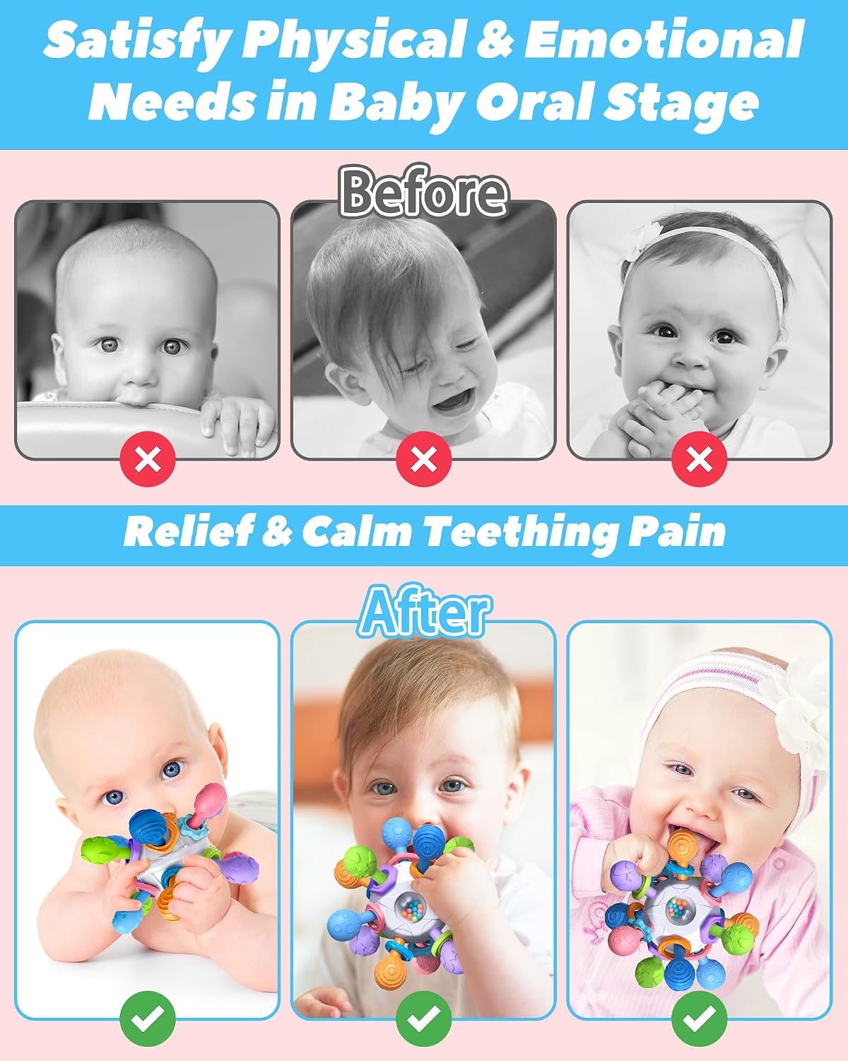 Baby Teething Toys for 0-6 6-12 Months, Newborn Infant Montessori Toys