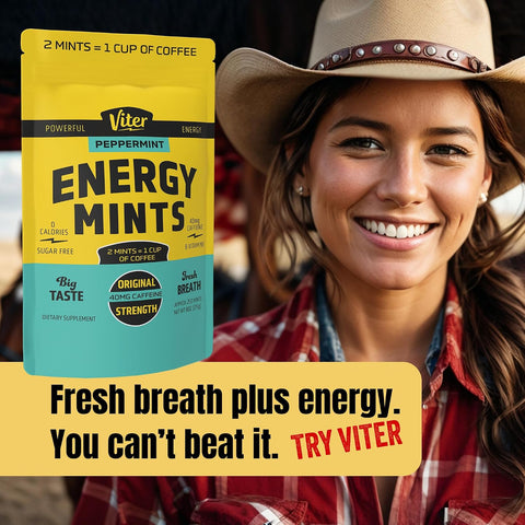 Viter Energy Caffeine Mints 40mg, Sugar Free, Peppermint, 8oz Bulk Bag