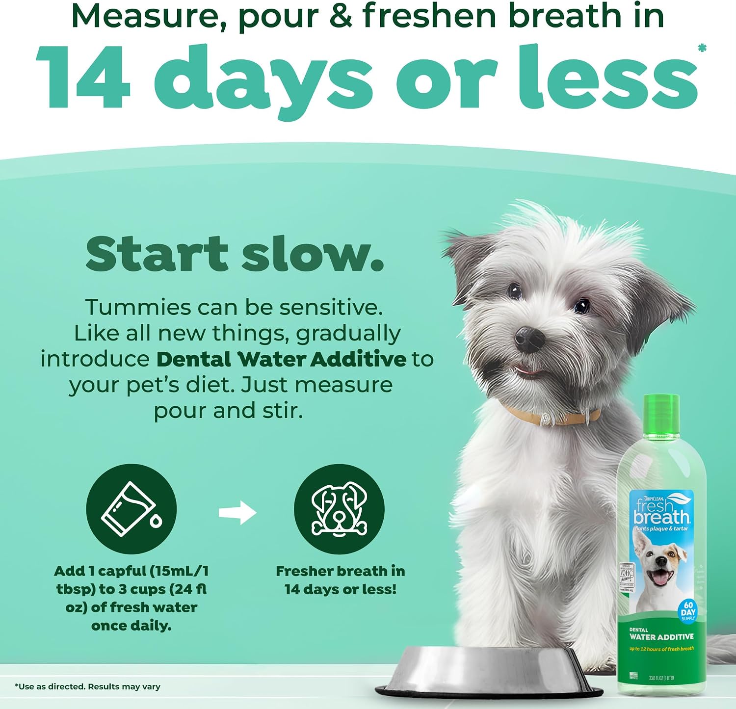 TropiClean Fresh Breath Dental Water Additive, Dog Breath Freshener, 33.8oz