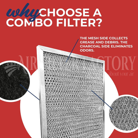 Air Filter Factory Range Hood Combo Lens Filter – Aluminum Mesh Grease & Charcoal Odor Filter 10-7/8" x 11-7/8" x 7/16" Replacement – 2 Pack