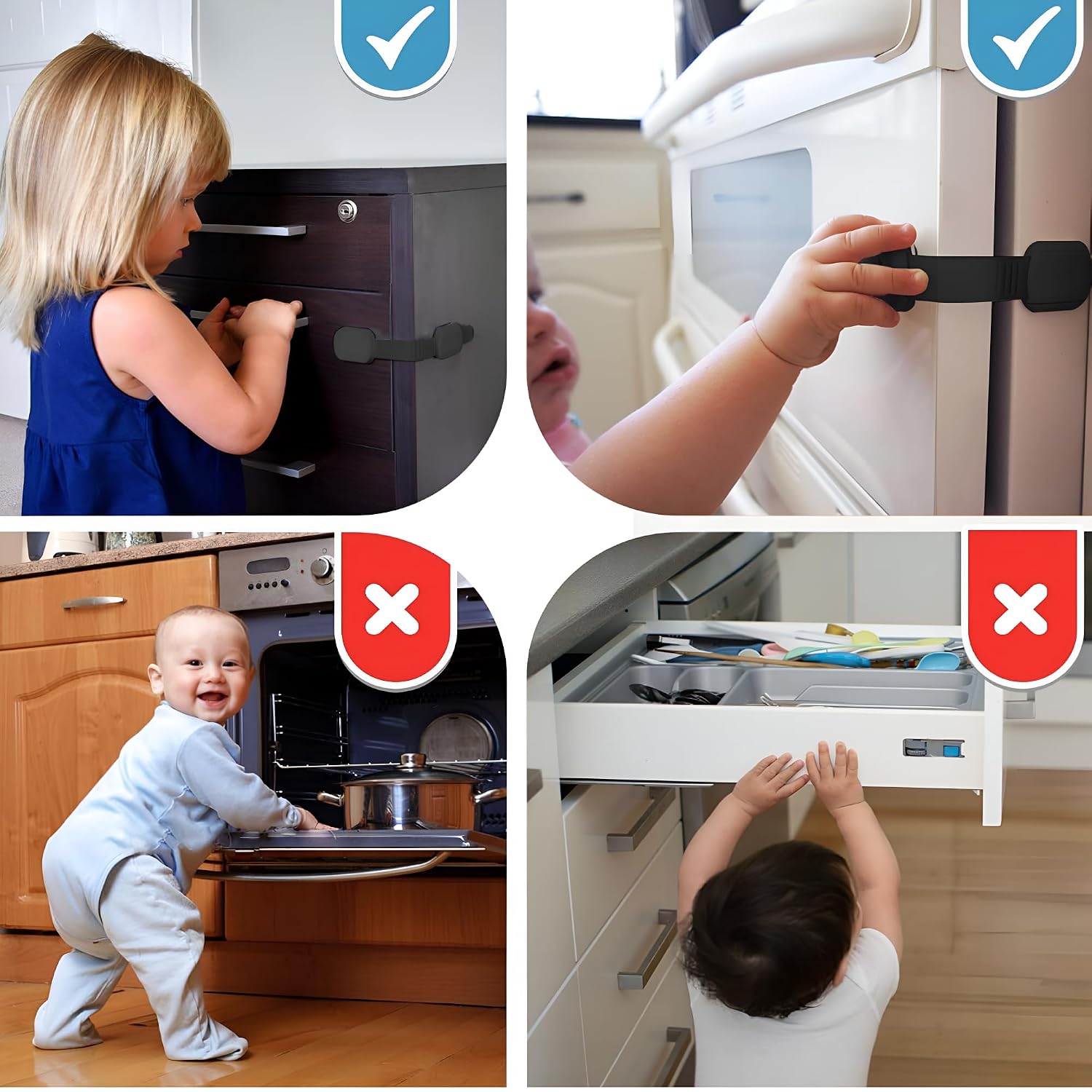 Baby Proof Me RV Fridge Lock & Child Safety Cabinet Latch, Black, 6-Count