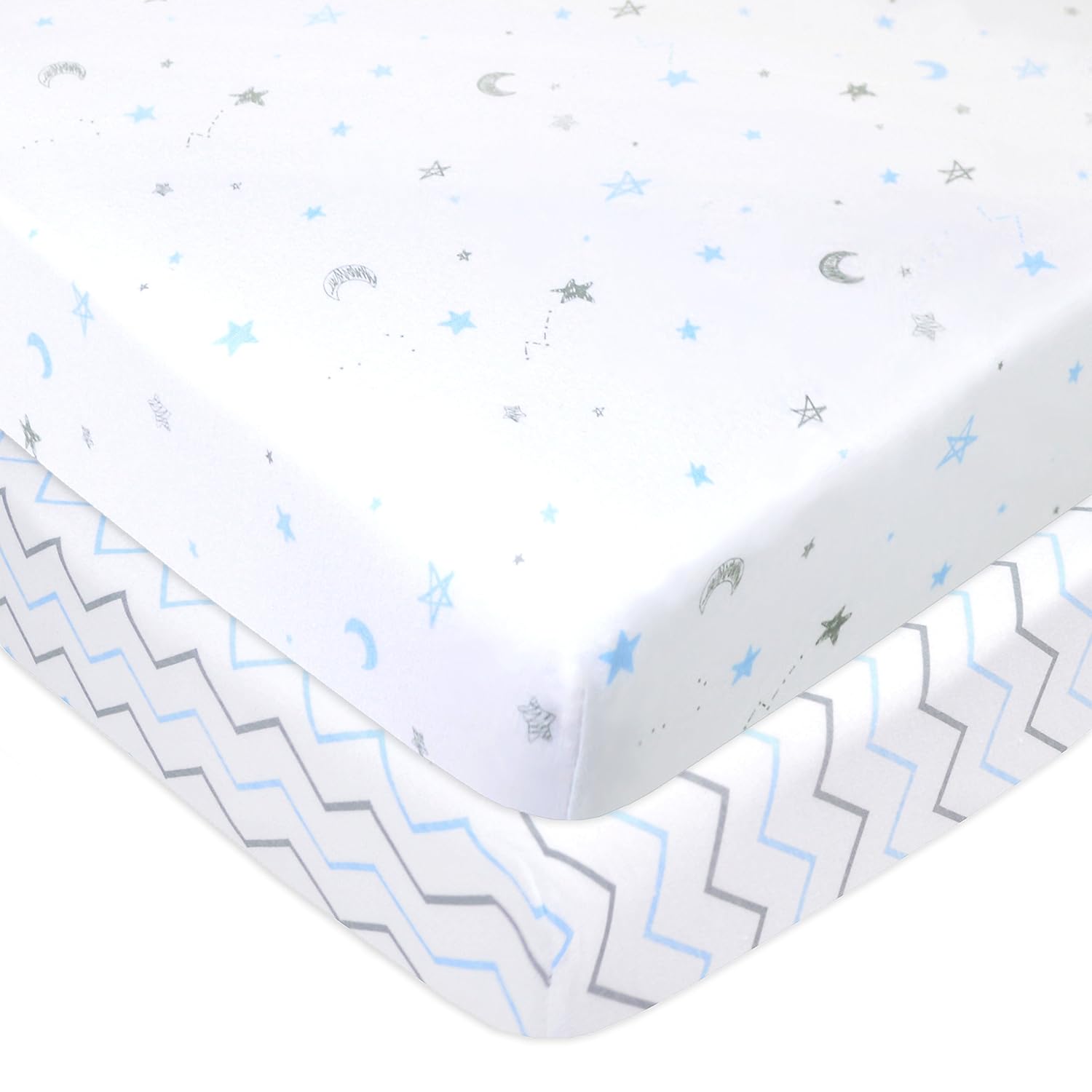 American Baby Company 2 Pack Fitted Pack and Play Sheet 39x27",Blue Star/ZZ
