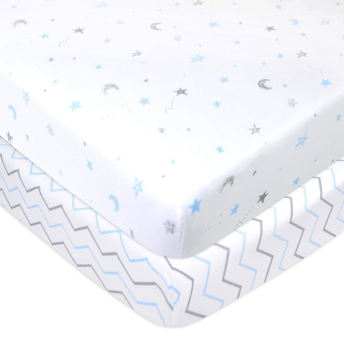 American Baby Company 2 Pack Fitted Pack and Play Sheet 39x27",Blue Star/ZZ